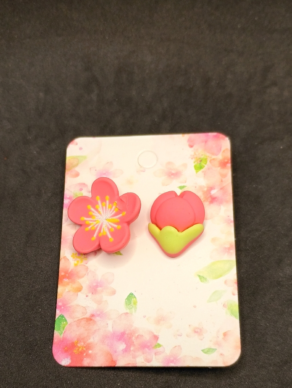 Hand Crafted Pink Floral Stud Earrings Duo with Yellow Accents